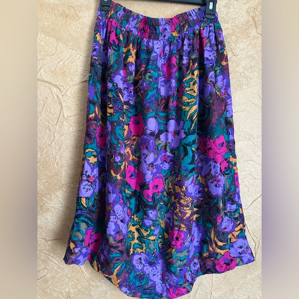 Le Jupe Vibrant Floral Midi Skirt in Purple & Teal Jacket Sold Separately